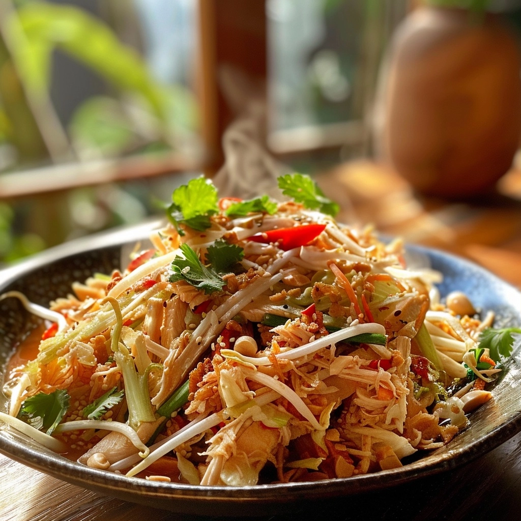 Quick Thai Chicken Salad (with Peanut Dressing & Crunchy Cabbage)