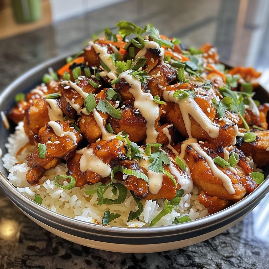 Korean BBQ Chicken Bowls with Gochujang Cream Sauce