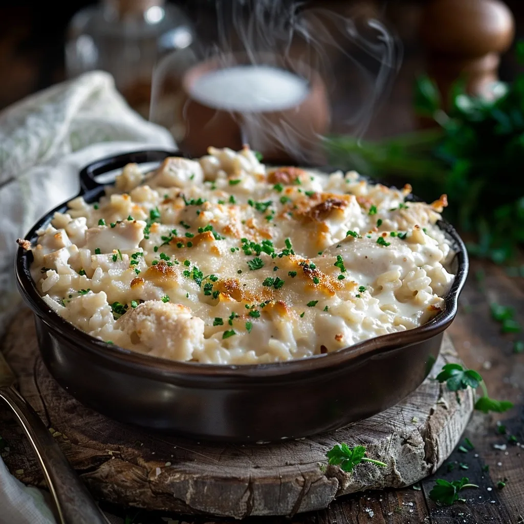 Dump-and-Bake Chicken Alfredo Rice Casserole (The Ultimate Creamy Recipe)