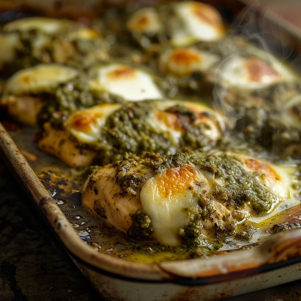 Easy Baked Pesto Chicken Mozzarella Bake