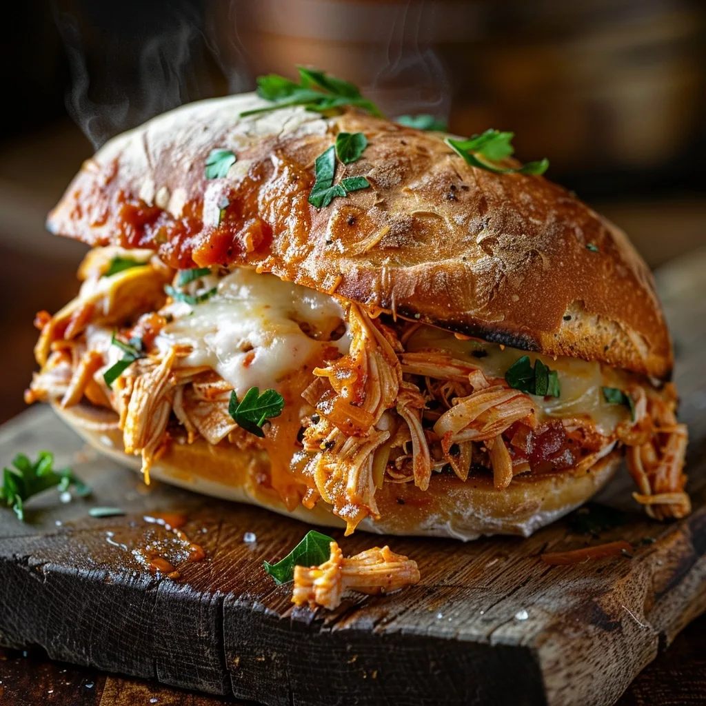 Shredded Chicken Parmesan Sandwich (Rotisserie Chicken Hack)