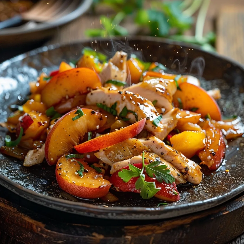 30-Min Rotisserie Chicken & Fresh Peach Stir-Fry