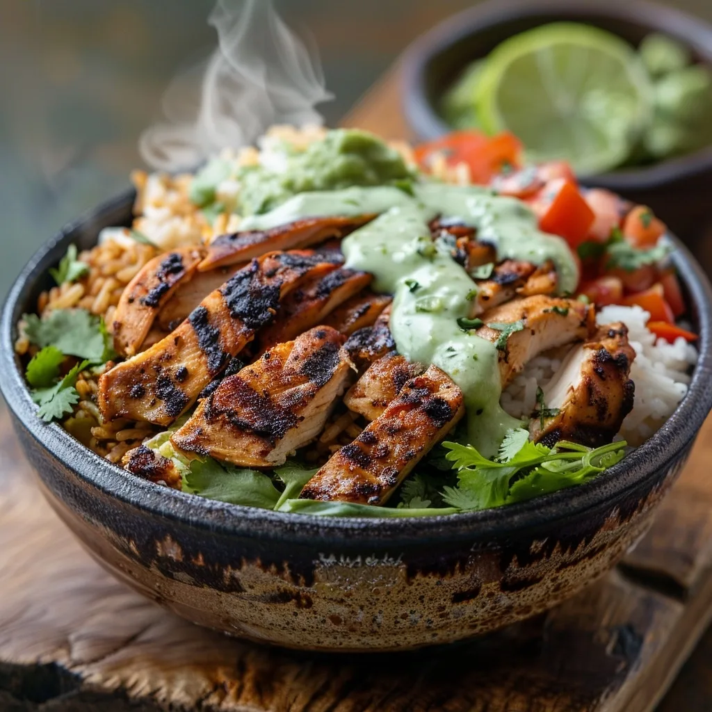 Southwest Chicken Rice Bowl with Cilantro Lime Crema
