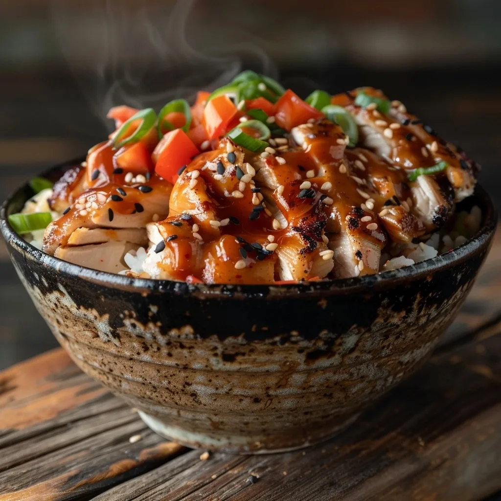 Korean BBQ Chicken Bowls with Spicy Gochujang Cream Sauce