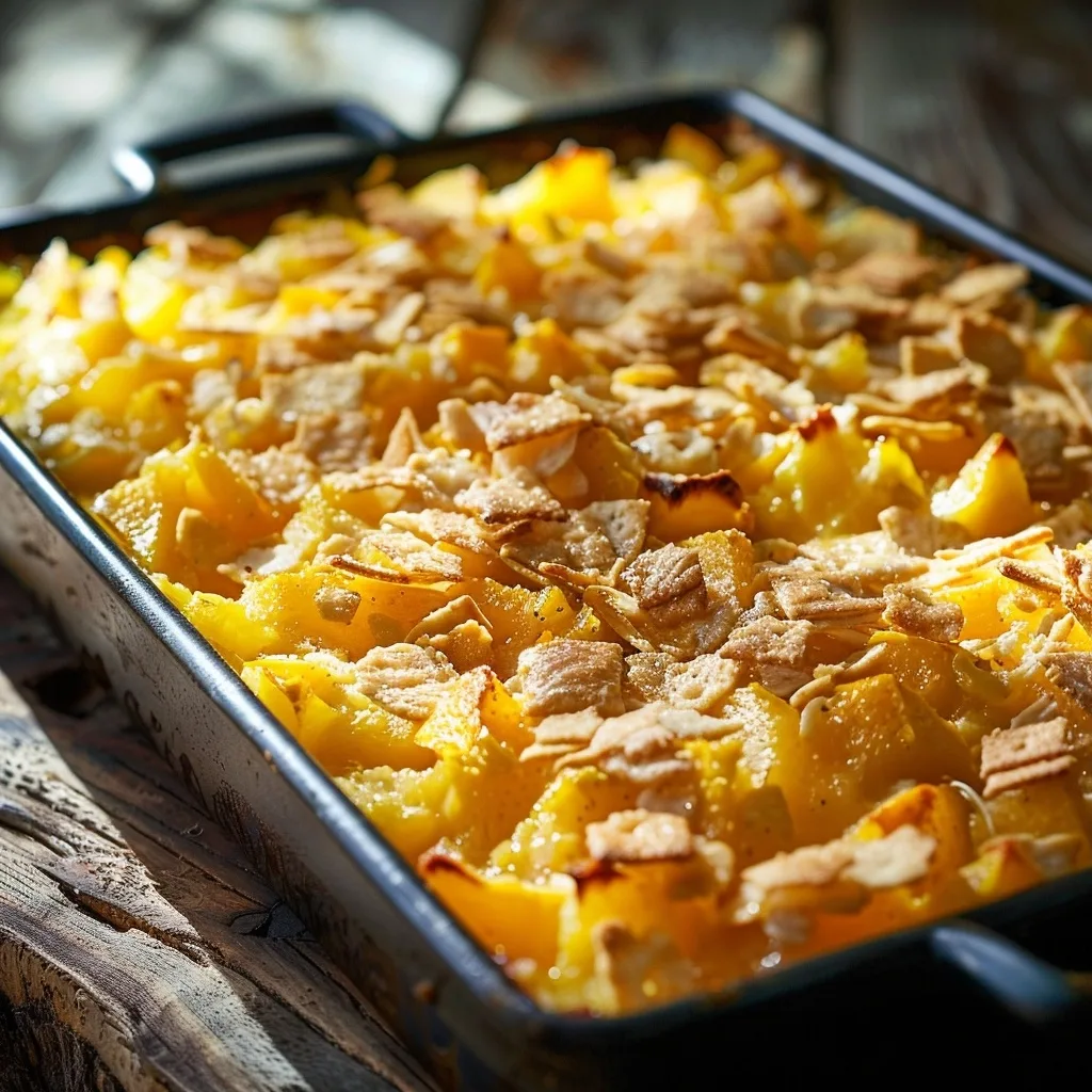 Yellow Squash Casserole with Shredded Chicken and Ritz Crackers