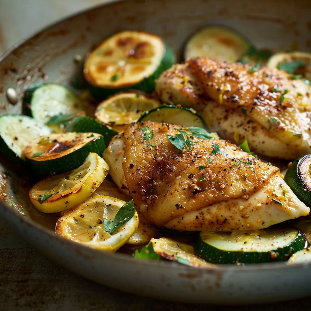 Skillet Lemon Parmesan Chicken with Zucchini and Squash