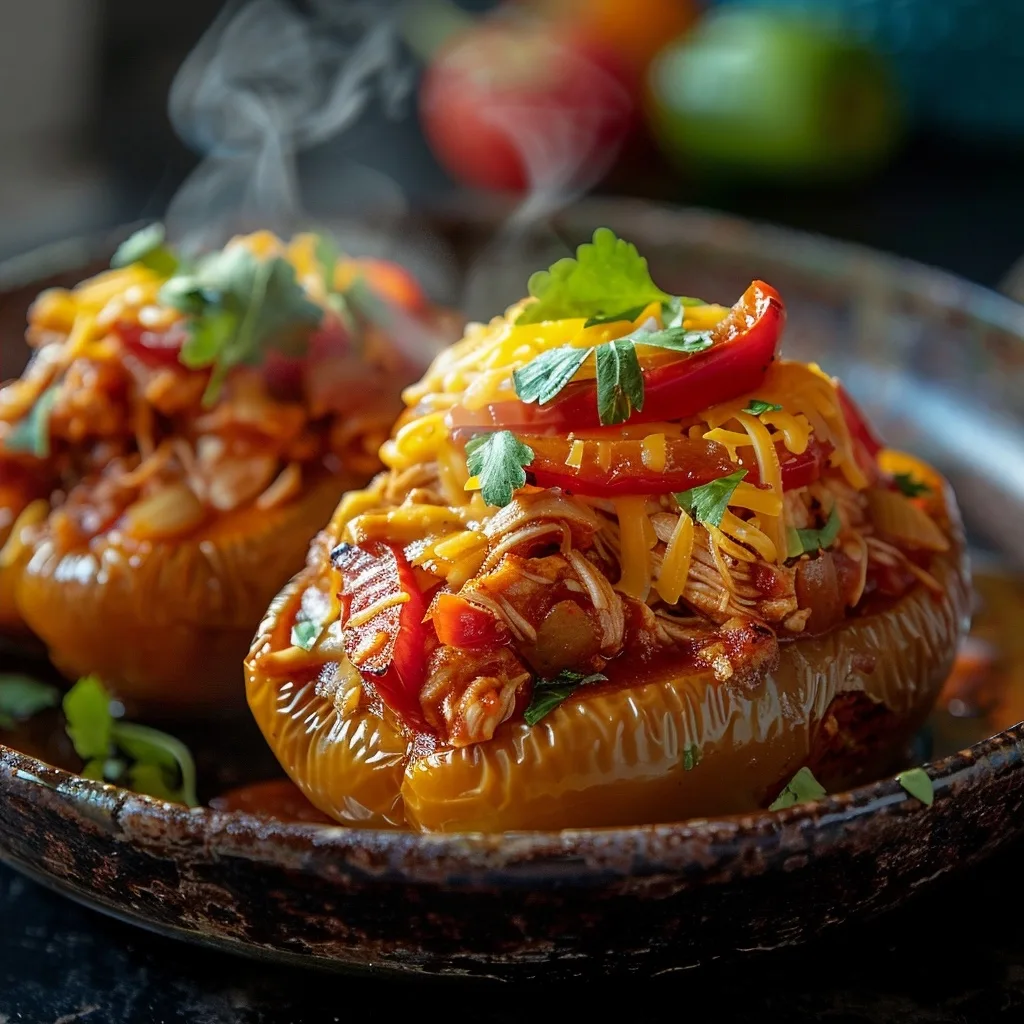 Healthy Shredded Chicken Stuffed Peppers | 30-Minute Dinner