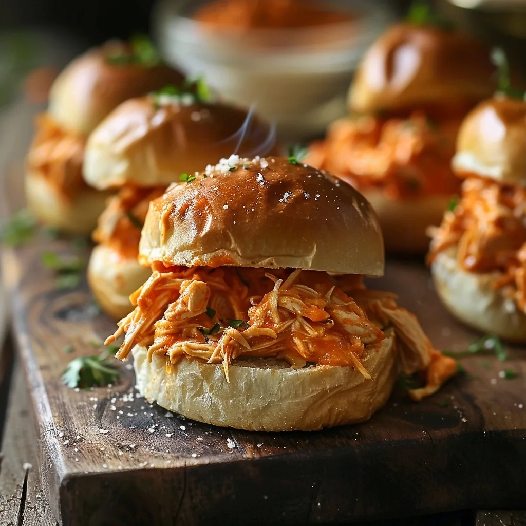 Easy Buffalo Shredded Chicken Dip Sliders