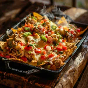 Sheet Pan Rotisserie Chicken Nachos with Melted Cheddar