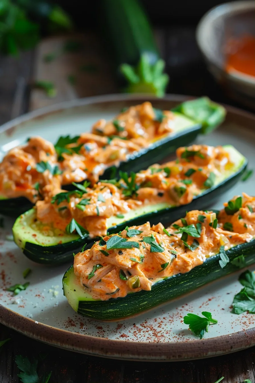 Easy Buffalo Chicken Stuffed Zucchini Boats 1 image 1784736230780