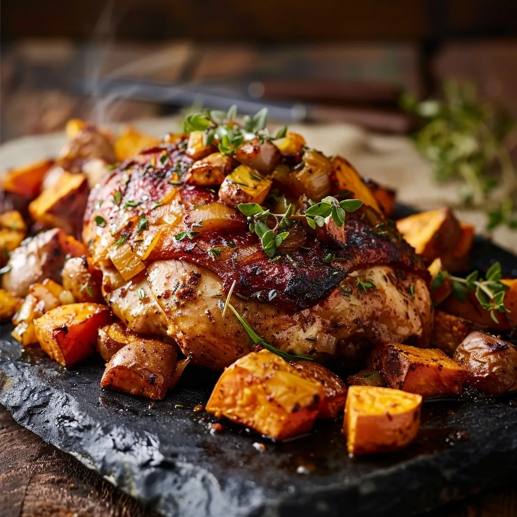 Sheet Pan Rotisserie Chicken and Sweet Potato Hash